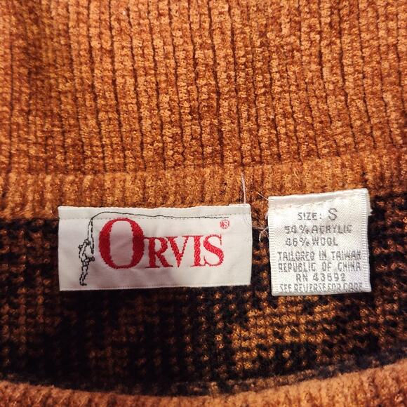 VTG Orvis Sweater Women Small Black Orange Turtleneck Wool Blend Floral Jacquard - Picture 6 of 11